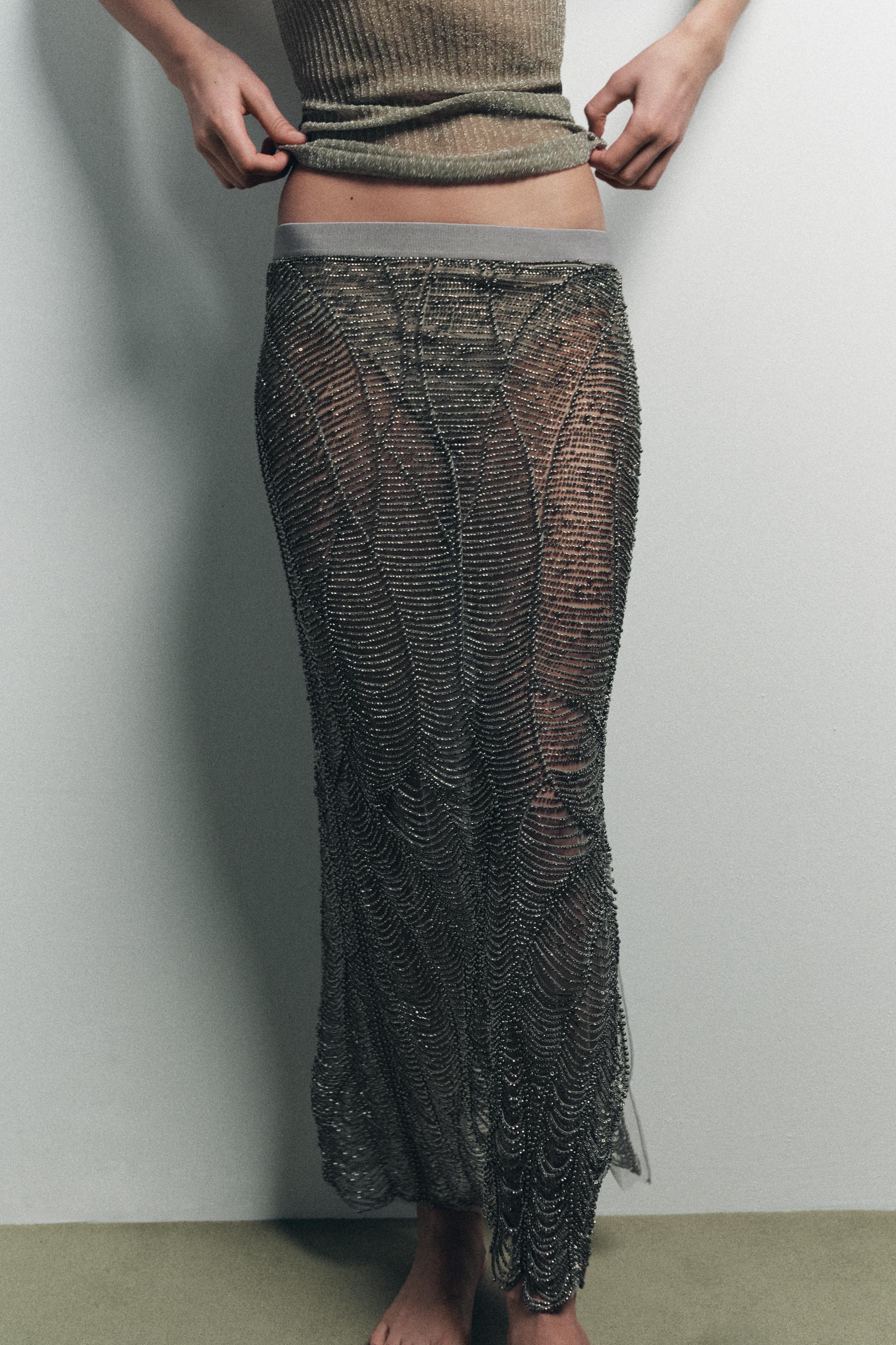 SHEER BEADED SKIRT